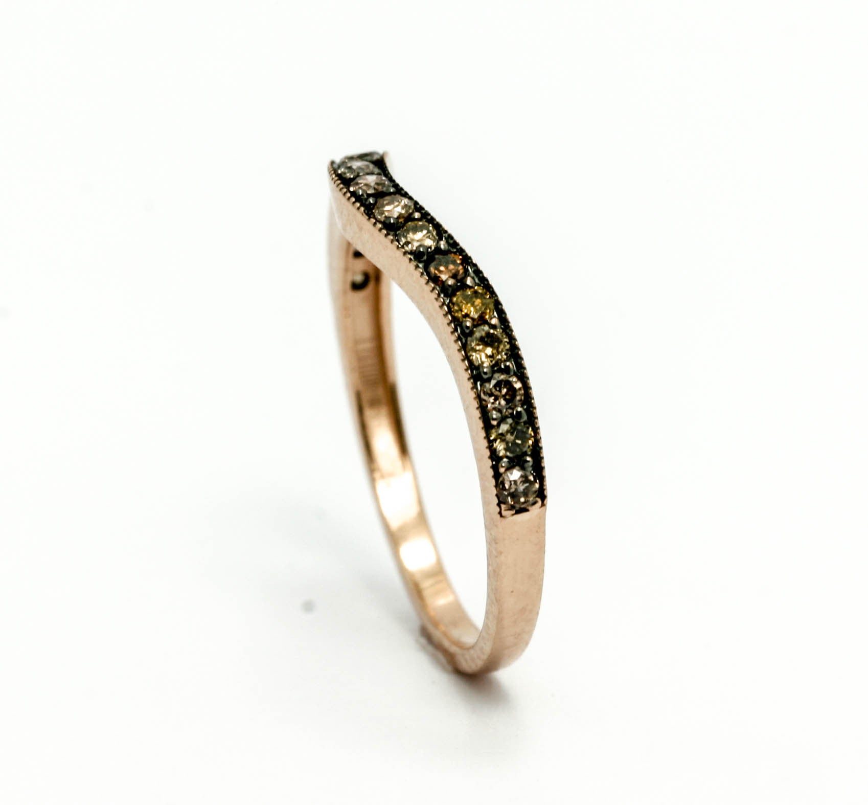 Moissanite Engagement Ring, Unique 1 Carat Floating Halo Rose Gold, White & Fancy Color Brown Diamonds, Forever Brilliant Moissanite. - FB94641