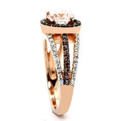 Floating Halo Rose Gold, White & Fancy Color Brown Diamonds,6.5 mm Morganite, Engagement Ring, Anniversary Ring - MG94617