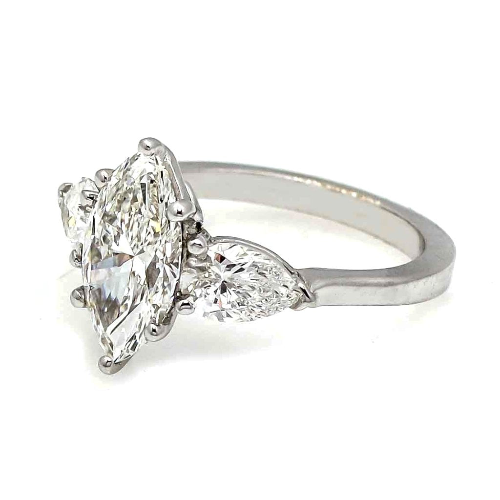 1 Carat Marquise Cut NEO Moissanite Engagement Ring With 2 Pear Shaped NEO Moissanites On The Sides - NEOMQ3SR