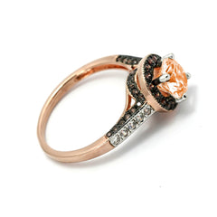 Morganite Engagement Ring, Unique 1 Carat Floating Halo Rose Gold, White & Brown Diamonds, Anniversary Ring - MG94641ER