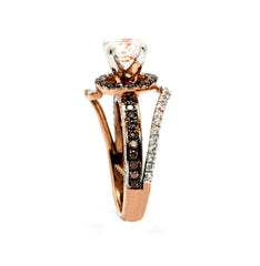 Unique Floating Halo Rose Gold Diamond, 1 Carat Morganite, Fancy Brown Diamonds Engagement Ring, Anniversary - MG94619