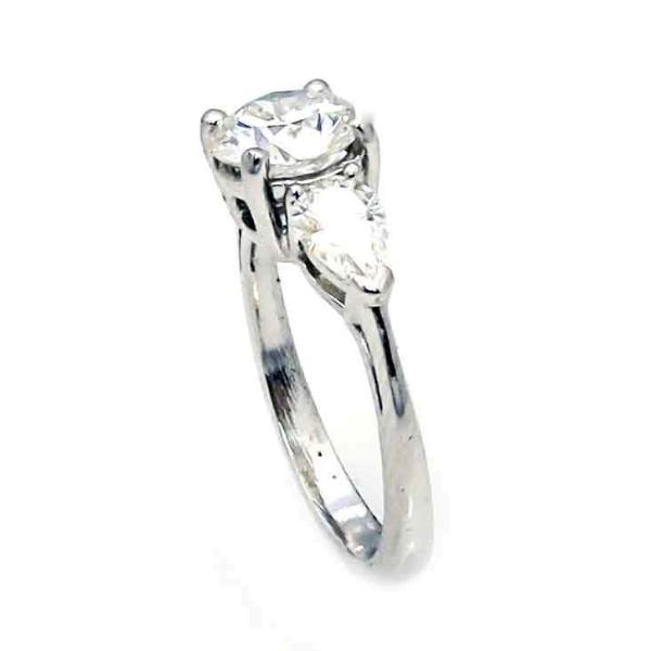 1 Carat Round Cut Forever One Moissanite Engagement Ring With 2 Pear Shaped NEO Moissanites On The Sides - F1JRPS3SR