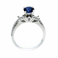 Unique Solitaire Blue Sapphire Gemstone Engagement Ring with 1.4 Carat Sapphire & .25 Carat Diamonds - SP85043
