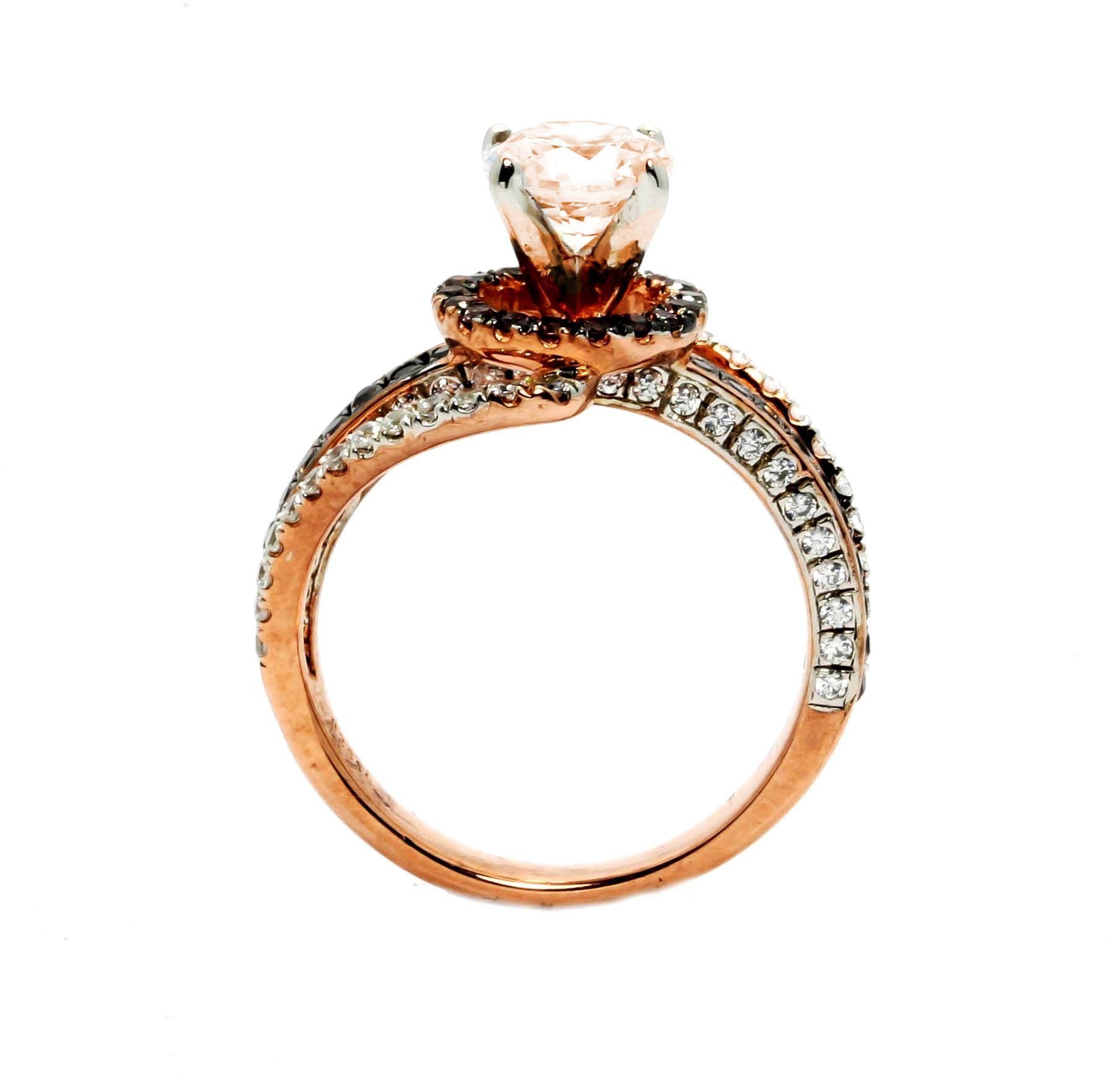 Unique Floating Halo Rose Gold Diamond, 1 Carat Morganite, Fancy Brown Diamonds Engagement Ring, Anniversary - MG94619