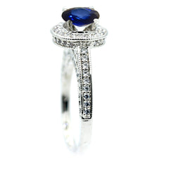 1.4 Carat Blue Sapphire Gemstone, .75 Carat Diamonds Accent Stones, Unique Halo Engagement Ring, Anniversary Ring - SP73045