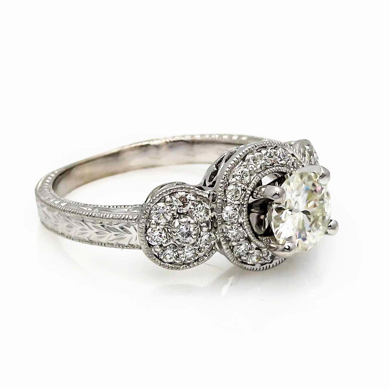 Triple Halo Diamond Engagement 1 Carat Stone Ring Setting, Anniversary Ring Setting, Semi Mount - 85024