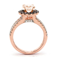 Floating Halo Rose Gold Split Shank 1 Morganite Engagement Ring, With 1.03 Carat White And Brown Diamonds, Anniversary Ring - MG94625