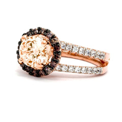 Floating Halo Rose Gold Split Shank 1 Morganite Engagement Ring, With 1.03 Carat White And Brown Diamonds, Anniversary Ring - MG94625