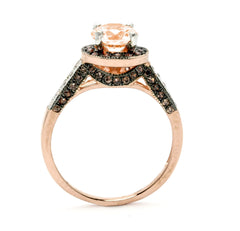Morganite Engagement Ring, Unique 1 Carat Floating Halo Rose Gold, White & Brown Diamonds, Anniversary Ring - MG94641ER