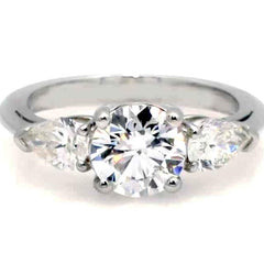 1 Carat Round Cut Forever One Moissanite Engagement Ring With 2 Pear Shaped NEO Moissanites On The Sides - F1JRPS3SR