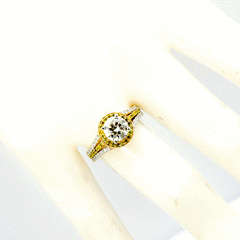 1 Carat Forever One Moissanite Engagement Ring, Floating Halo Yellow Gold, White & Fancy Intense Yellow Diamonds, Anniversary Ring - F1YD94657