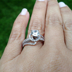 Unique Floating Halo Diamond Engagement Ring Setting, Semi Mount, for 1 Carat Center Stone, Unique Double Shanks - 85038