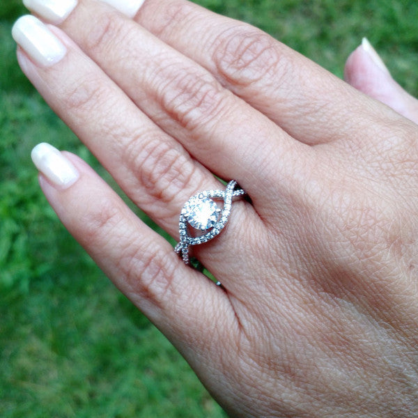 Engagement Ring & Wedding Set, Unique Infinity Style With .75 Carat Diamonds, Split Shank, Semi Mount For 1 Carat Center Stone - 85040