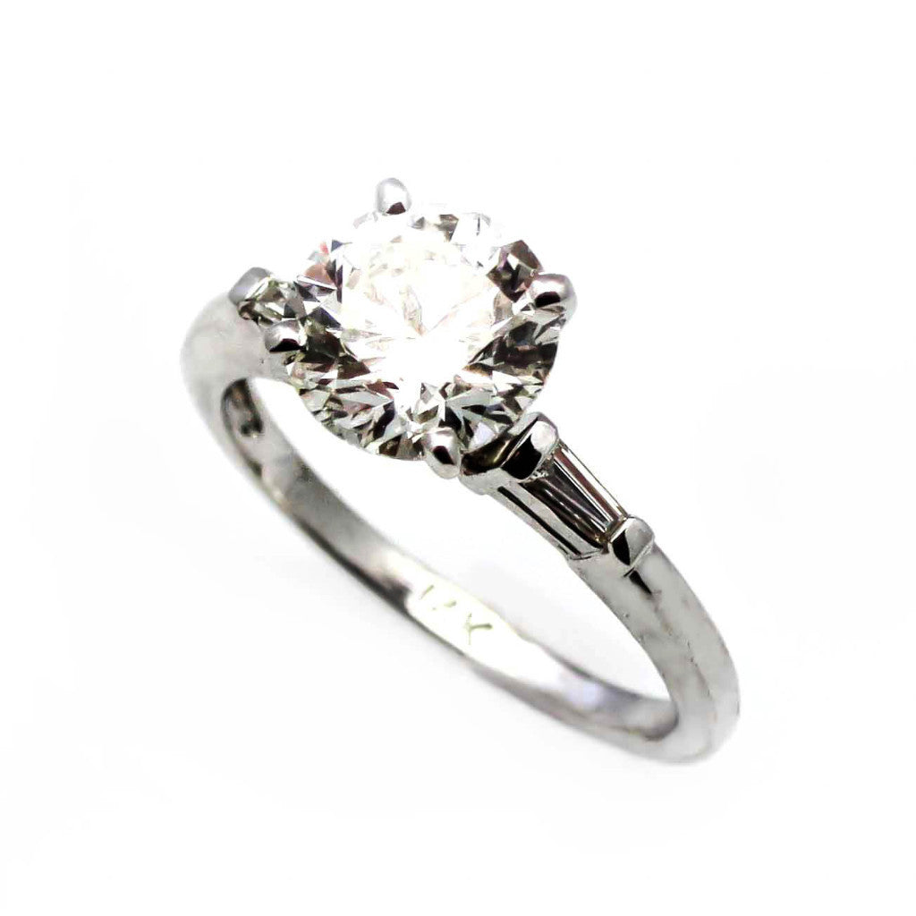 Moissanite Engagement Ring, With Unique 2 Carat Brilliant Cut Forever One Moissanite & .20 Carat Baguette Diamond, Anniversary - FO2JRER539