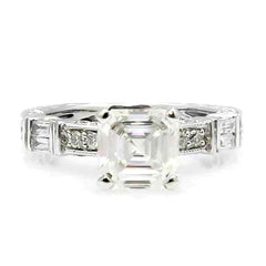 Art Deco Diamond Engagement Ring, With 6.5x6.5 mm 1.5 Carat Asscher Cut Forever One Moissanite Center Stone - F1AS73109ER