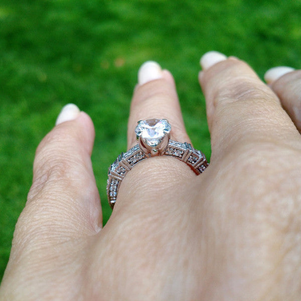 Art Deco Diamond Engagement Ring, With 1 Carat Forever Brilliant Moissanite Center Stone - FB73109ER