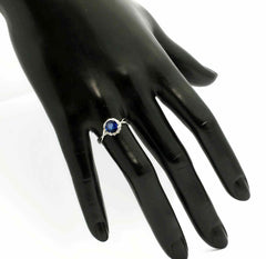 Blue Sapphire Gemstone Engagement Ring, Unique Halo Design With 1.4 Carat (7 mm) Blue Sapphire & .17 Carat Diamonds, Anniversary Ring - SPY11657