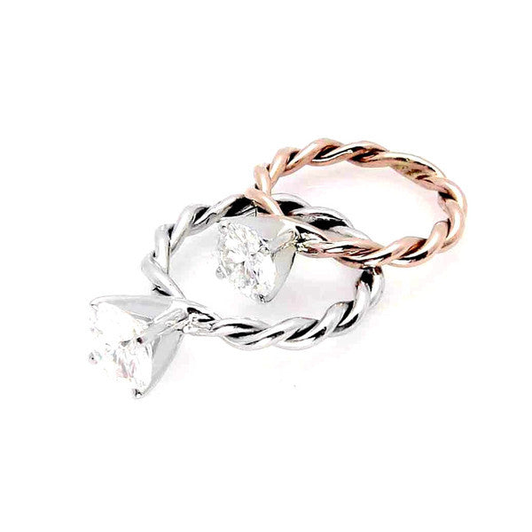 Unique Hand Twisted Cable Rope Engagement Ring and Wedding Band Set with 1 Carat Forever One Moissanite,14k Rose Gold, 14k Yellow Gold, 14k White Gold, Stacking Ring, Wedding Set - FBROP25