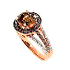 1 Carat Fancy Brown Diamond Engagement Ring, Floating Halo Rose Gold, White & Fancy Color Brown Diamonds, Anniversary Ring - BD94657