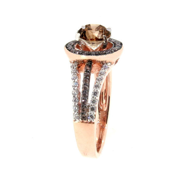 1 Carat Fancy Brown Smoky Quartz Engagement Ring, Floating Halo Rose Gold, White & Fancy Color Brown Diamonds, Anniversary Ring - SQ94657