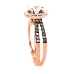 Floating Halo Engagement Ring, Rose Gold, 1 Carat Forever Brilliant Moissanite Center Stone, White & Fancy Brown Diamond Accent Stones,Anniversary - FB94626