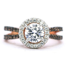 Floating Halo Engagement Ring, Rose Gold, 1 Carat Forever Brilliant Moissanite Center Stone, White & Fancy Brown Diamond Accent Stones,Anniversary - FB94626