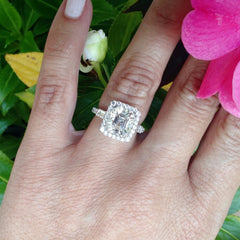 3 Carat Forever One Asscher Cut Moissanite & .70 Carat Diamonds, Unique Design Engagement Ring, Anniversary Ring - FBVDIACR