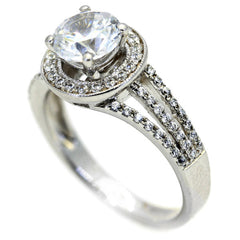Floating Halo Triple Shank Engagement Ring, 1 Carat Forever Brilliant Moissanite Center Stone & .40 Carat Diamond, Anniversary Ring - FB73087