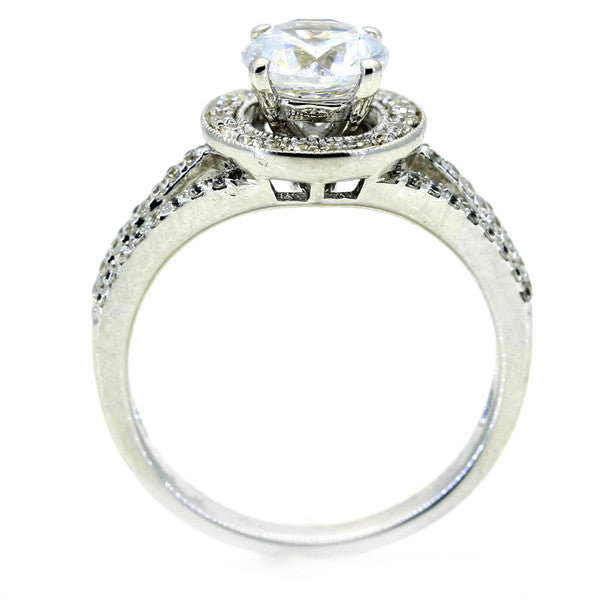 Floating Halo Triple Shank Engagement Ring, 1 Carat Forever Brilliant Moissanite Center Stone & .40 Carat Diamond, Anniversary Ring - FB73087