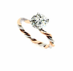 Unique 2 Tone Hand Twisted Cable Rope Engagement Ring and with 2 Carat Forever One Moissanite,14k Rose And White Gold Stacking Ring - FB22TROP25ER