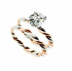 Unique 2 Tone Hand Twisted Cable Rope Engagement Ring With 1.5 Carat Oval Shaped Forever One Moissanite,14k Rose And White/Yellow And White Gold - FB15O2TROP25ER