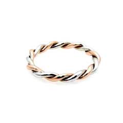 Hand Made 2 Tone Twisted Cable Rope Wedding Band Unique Stackable Ring,14k Rose And White Gold - 2TROP25WB