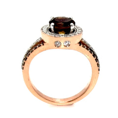 1 Carat (6.5 mm) Fancy Brown  Smoky Quartz, White & Fancy Brown Diamonds, Floating Halo Rose Gold, Engagement Ring, Anniversary Ring - SQ94627