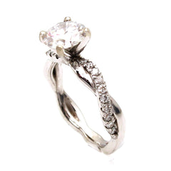 Moissanite Engagement Ring, Unique Solitaire 1 Carat Forever One Moissanite Center Stone & Diamonds Side Stones - F1GATM1231ER