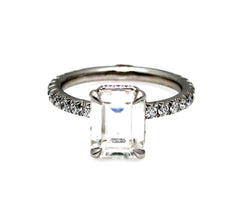 Moissanite Engagement Ring, 8x6 mm (2 Carat) Emerald Cut Forever One Moissanite & .50 Carat Diamond, Anniversary - F1VJS001