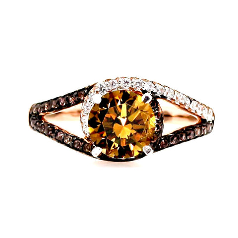 Unique 1 Carat Fancy Brown Smoky Quartz, Floating Halo Rose Gold Engagement Ring, .27 Carat White & Fancy Brown Diamonds, Split Shank - SQ94648ER