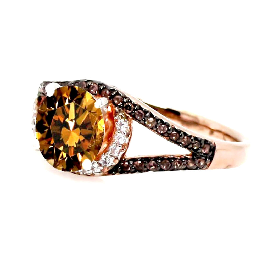 Unique 1 Carat Fancy Brown Diamond, Floating Halo, Rose Gold Engagement Ring, .27 Carat White & Fancy Brown Diamonds, Split Shank - BD94648ER