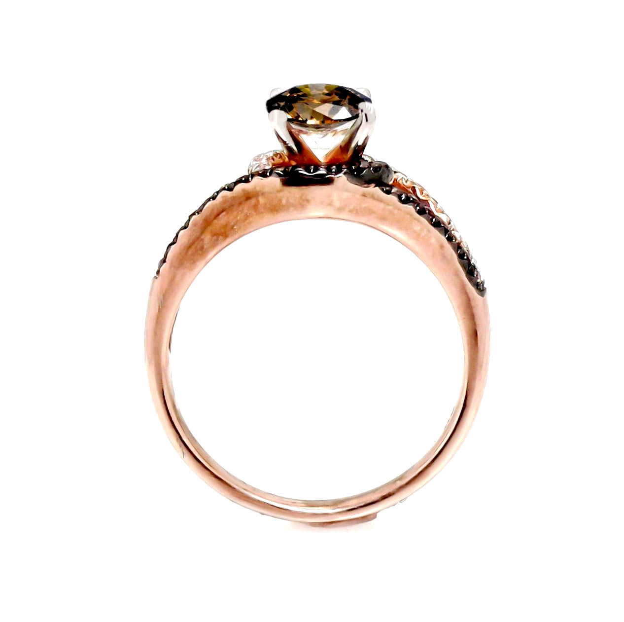 Unique 1 Carat Fancy Brown Smoky Quartz, Floating Halo Rose Gold Engagement Ring, .27 Carat White & Fancy Brown Diamonds, Split Shank - SQ94648ER