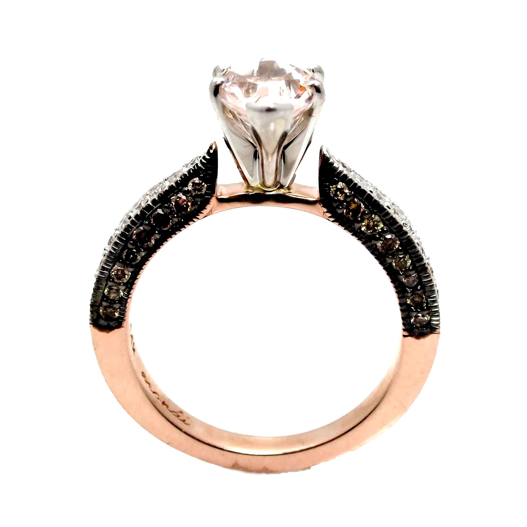 Pear Shaped Morganite Engagement Solitaire, White & Fancy Brown Diamonds, Rose Gold Anniversary Ring - PSMG94614