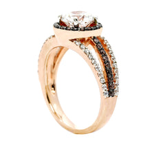 Floating Halo Rose Gold, White & Fancy Color Brown Diamonds, 1 Carat Forever Brilliant Moissanite Center Stone, Engagement Ring, Anniversary Ring - FB94617