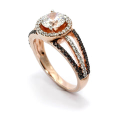 Floating Halo Rose Gold, White &Fancy Color Brown Diamonds, 1 Carat Forever Brilliant Moissanite Center Stone, Engagement Ring, Anniversary Ring - FB94646