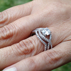 Diamond Engagement Ring and Wedding Set, Unique Infinity Style With 1 Carat Forever Brilliant Moissanite + .75 Carat Diamonds, Split Shank - FB85040
