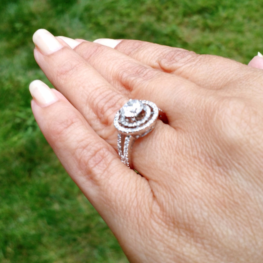 Double Halo Diamond Engagement Ring Setting for 1 Carat Center Stone, Split Shank, Semi Mount - 85033