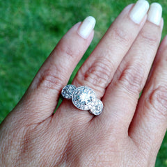 Triple Halo Diamond Engagement 1 Carat Stone Ring Setting, Anniversary Ring Setting, Semi Mount - 85024