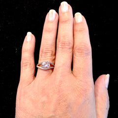 Unique 1 Carat Morganite Floating Halo Rose Gold Engagement Ring With .27 Carat White & Brown Diamonds, Split Shank - MG94648ER