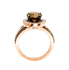 Unique 2 Carat (8 mm) Fancy Brown Smoky Quartz Engagement Ring, Floating Halo Rose Gold, White & Fancy Color Brown Diamonds, Anniversary Ring - 2SQ94627