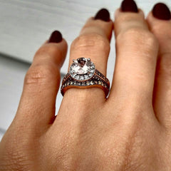 1 Carat Moissanite Center Stone, .55 Carat Diamonds Accent Stones, Unique Halo Engagement Ring, Anniversary Ring - FB85036