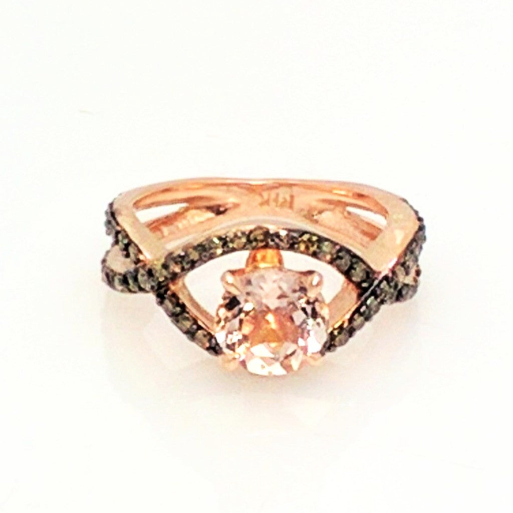Unique Infinity Ring, Engagement / Wedding Set, Rose Gold, Fancy Color Brown Diamonds, 1 Carat Morganite - MG94615