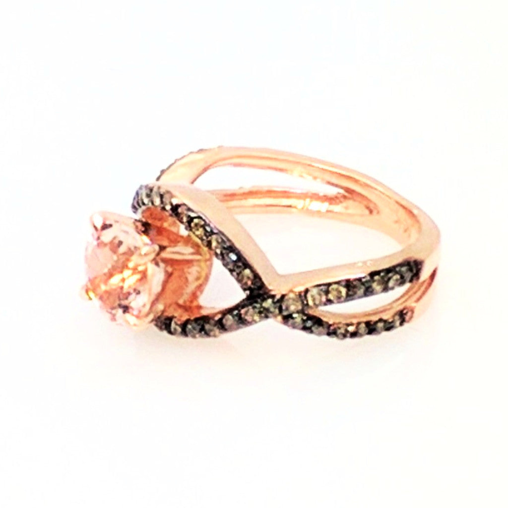 Unique Infinity Ring, Engagement / Wedding Set, Rose Gold, Fancy Color Brown Diamonds, 1 Carat Morganite - MG94615
