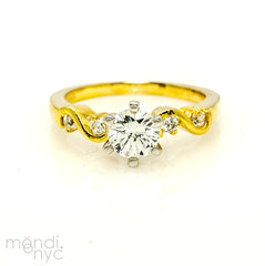 Classic Solitaire Diamond Engagement Ring,  With 1 Carat Round Diamond & .26 Carat Diamonds, Anniversary Ring - WDY11240